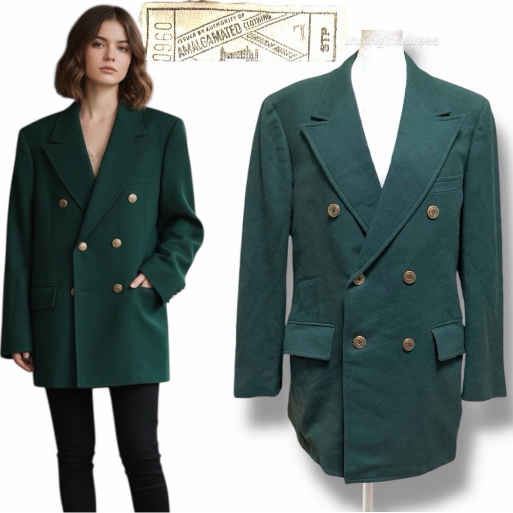 Rare Vintage 1950s Early 60s Shack's Double-Breasted Green Blazer ACWA Union Tag